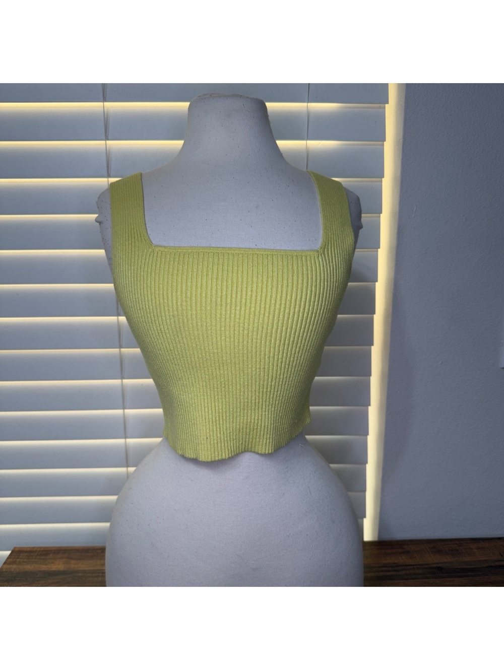 SHEIN Ribbed Knit Square Neck Crop Top in Yellow Size Small